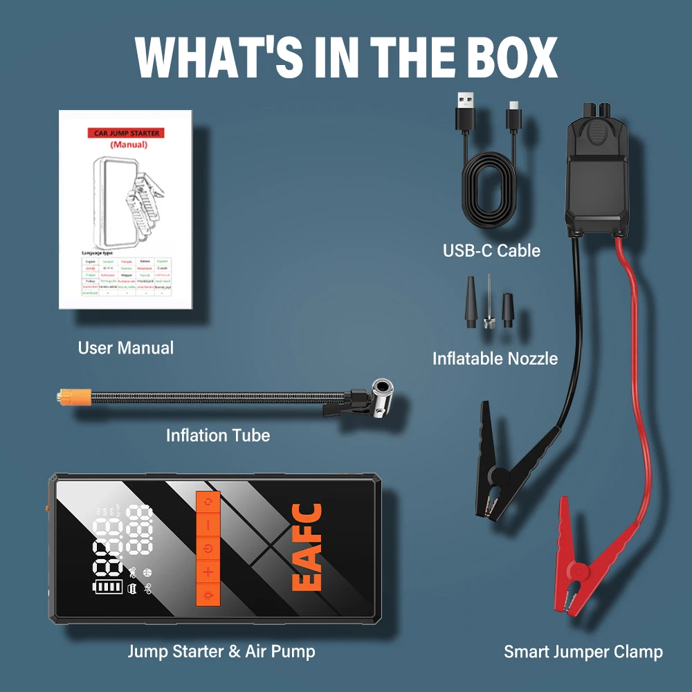 12V Car Jump Starter 4 In 1 Car Wireless Tire Inflator Pump Air Compressor Power Bank Potable Battery Starting Fast Charging - Imagen 9