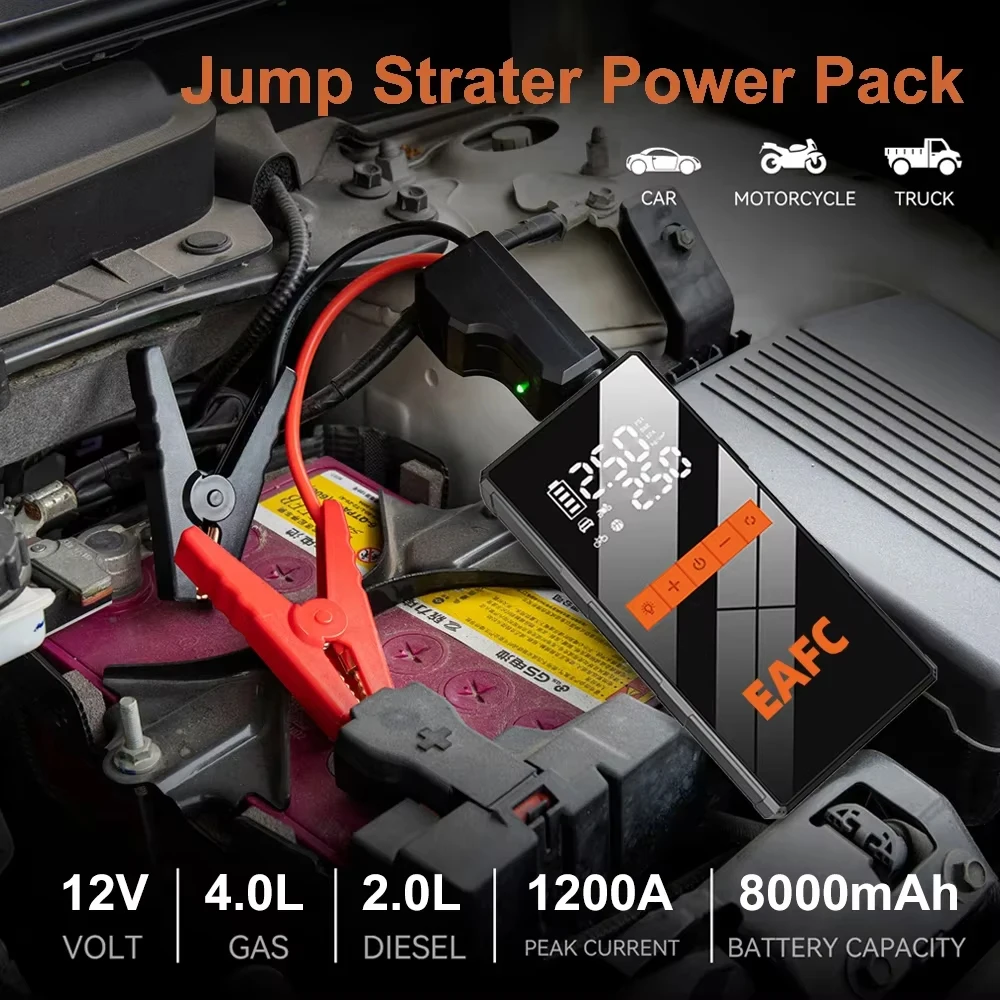 12V Car Jump Starter 4 In 1 Car Wireless Tire Inflator Pump Air Compressor Power Bank Potable Battery Starting Fast Charging - Imagen 2