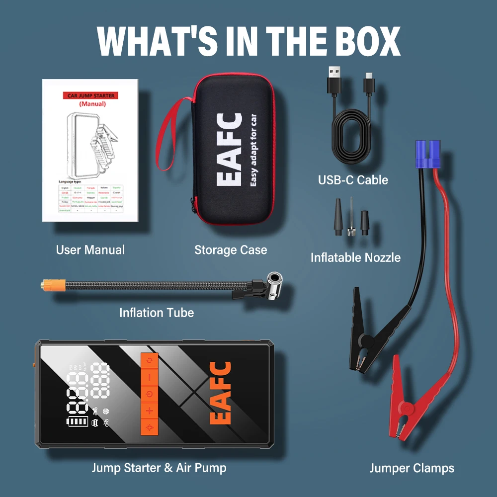 12V Car Jump Starter 4 In 1 Car Wireless Tire Inflator Pump Air Compressor Power Bank Potable Battery Starting Fast Charging - Imagen 10