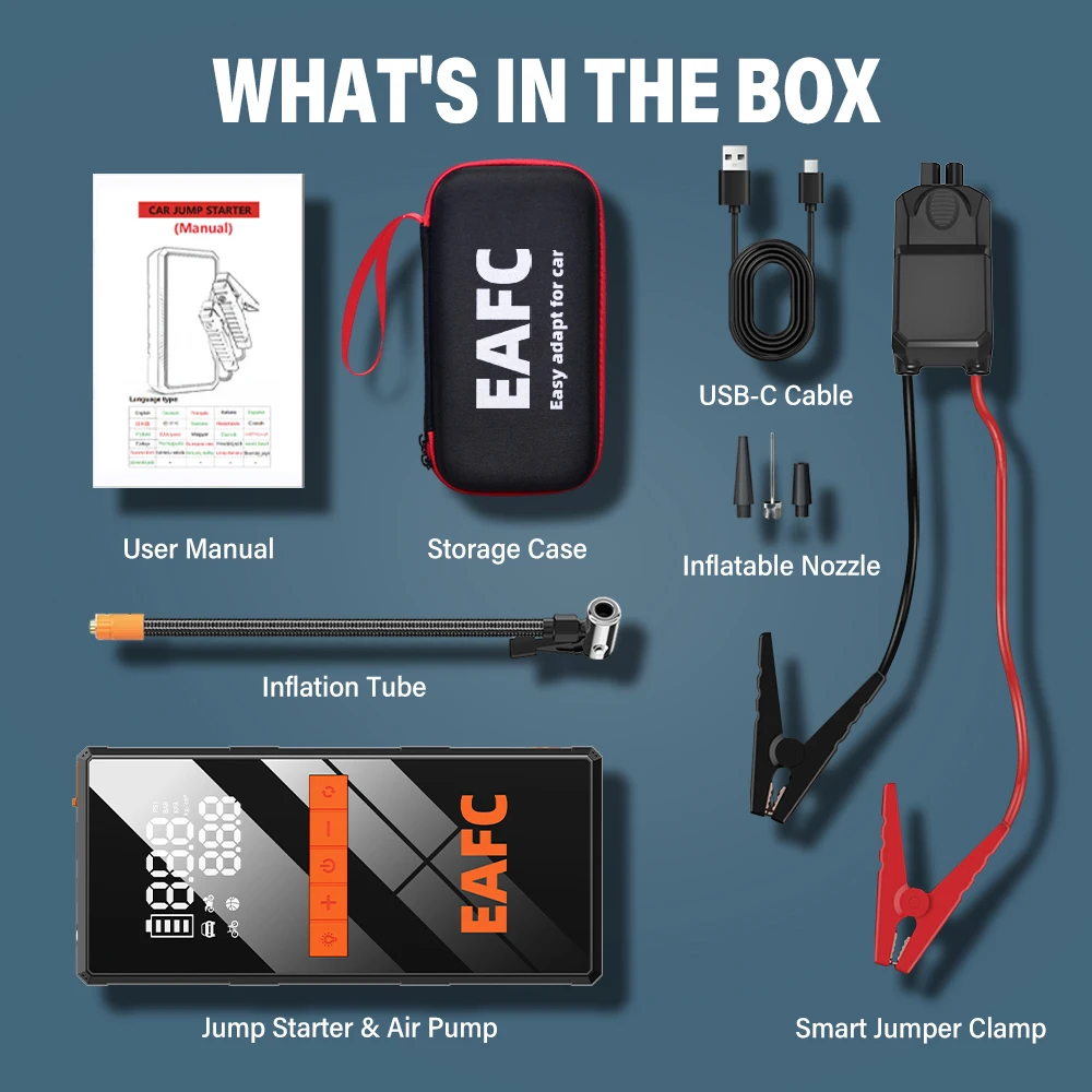 12V Car Jump Starter 4 In 1 Car Wireless Tire Inflator Pump Air Compressor Power Bank Potable Battery Starting Fast Charging - Imagen 7