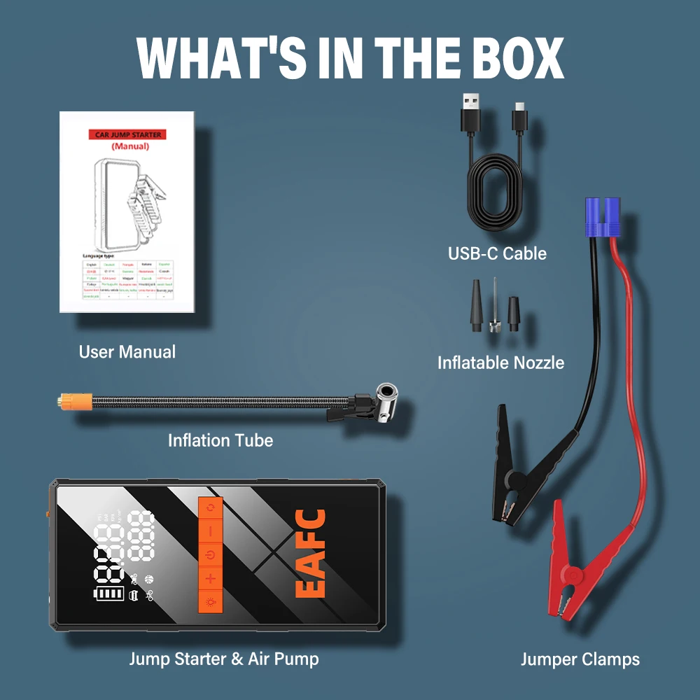 12V Car Jump Starter 4 In 1 Car Wireless Tire Inflator Pump Air Compressor Power Bank Potable Battery Starting Fast Charging - Imagen 8